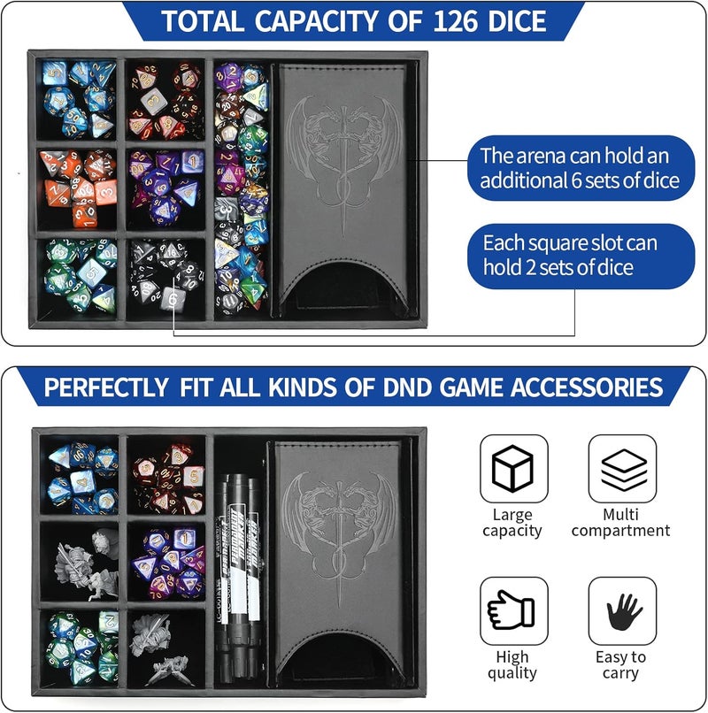 Grajar 3 in 1 Dice Tray with Lid, Portable Dice Box Storage, DND Dice Holder for Dungeons and Dragons D&D RPG MTG Table Games (Black) - Image 2
